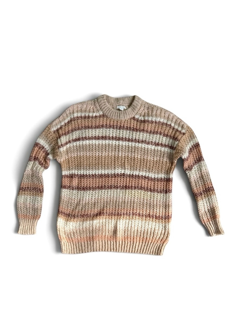 Women’s Striped Knit oversized Crewneck Sweater - Beige & Brown